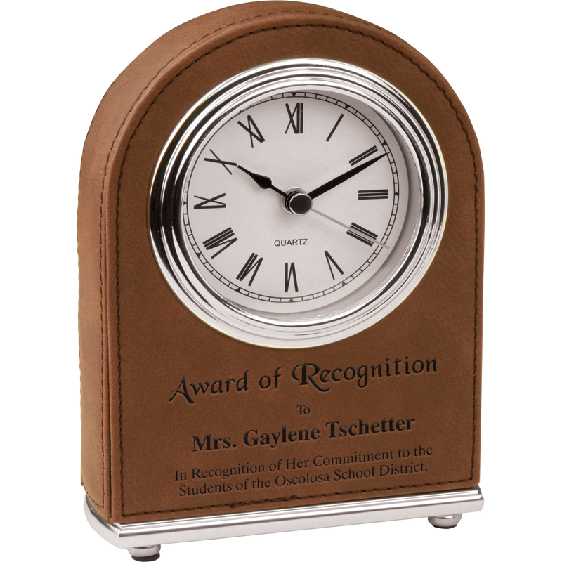 Dark Brown Leatherette Arch Desk Clock
