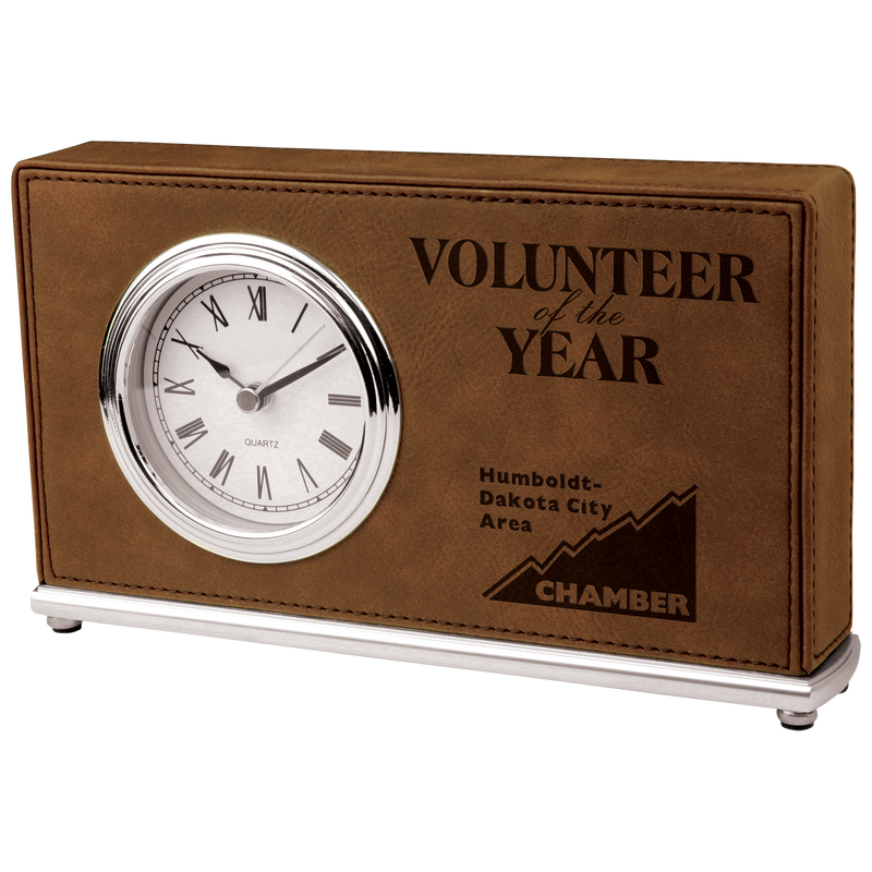 Dark Brown Leatherette Horizontal Desk Clock