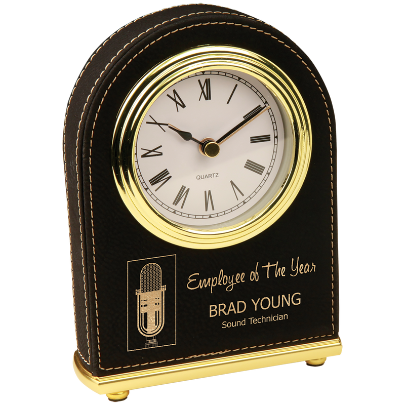 Black & Gold Leatherette Arch Desk Clock