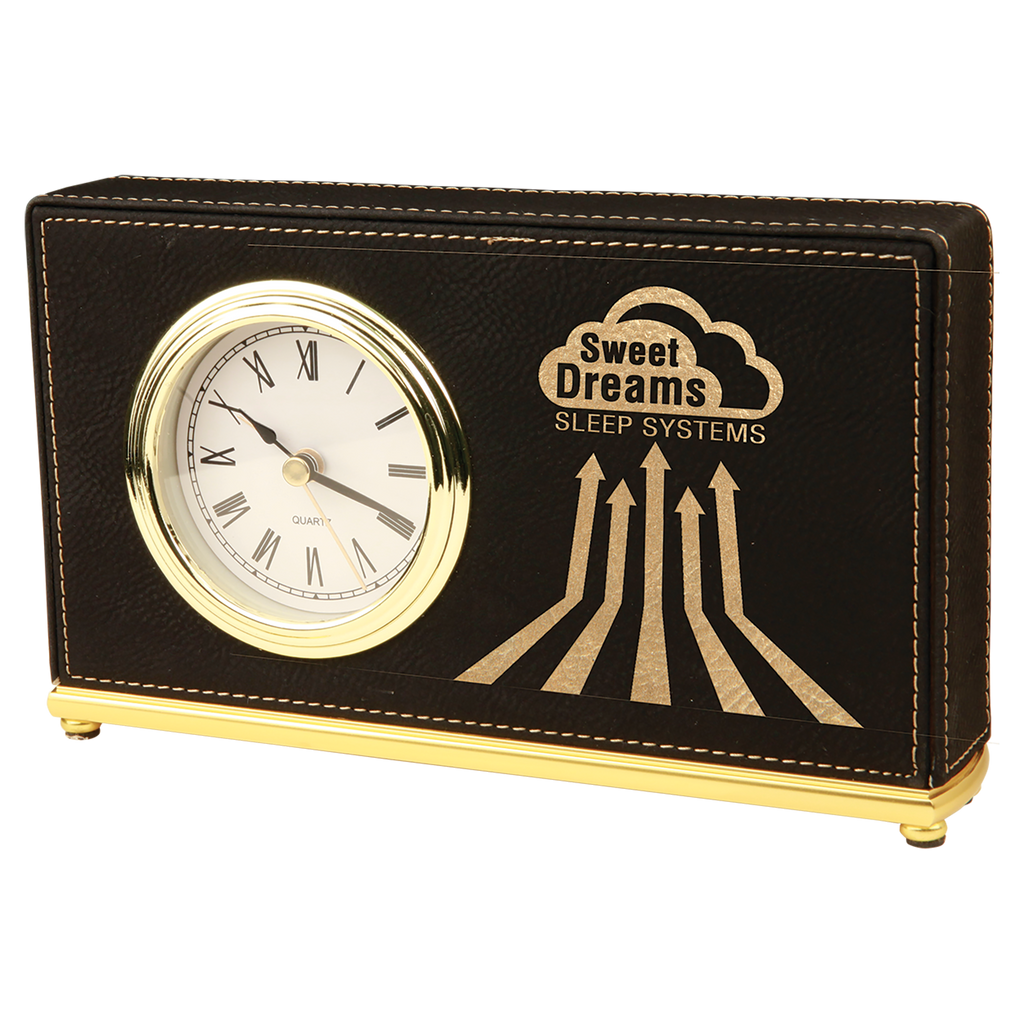 Black & Gold Leatherette Horizontal Desk Clock