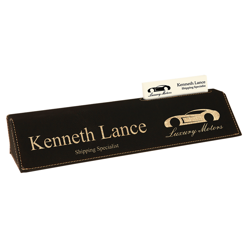 Black & Gold Leatherette Desk Wedge with Business Card Holder