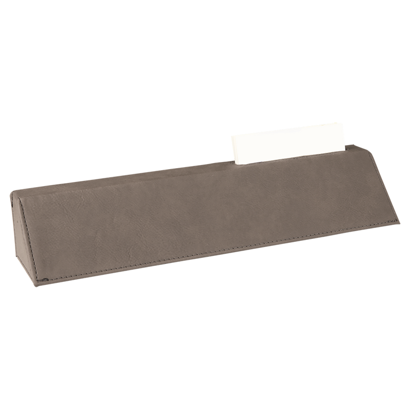 Gray Leatherette Desk Wedge with Business Card Holder
