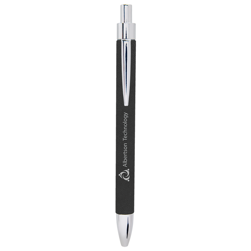 Black & Silver Leatherette Pen with Black Ink