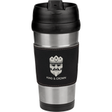 16 oz. Stainless Steel Travel Mug with Black & Silver Leatherette Grip