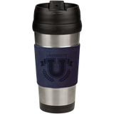 16 oz. Stainless Steel Travel Mug with Blue Leatherette Grip