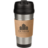 16 oz. Stainless Steel Travel Mug with Light Brown Leatherette Grip