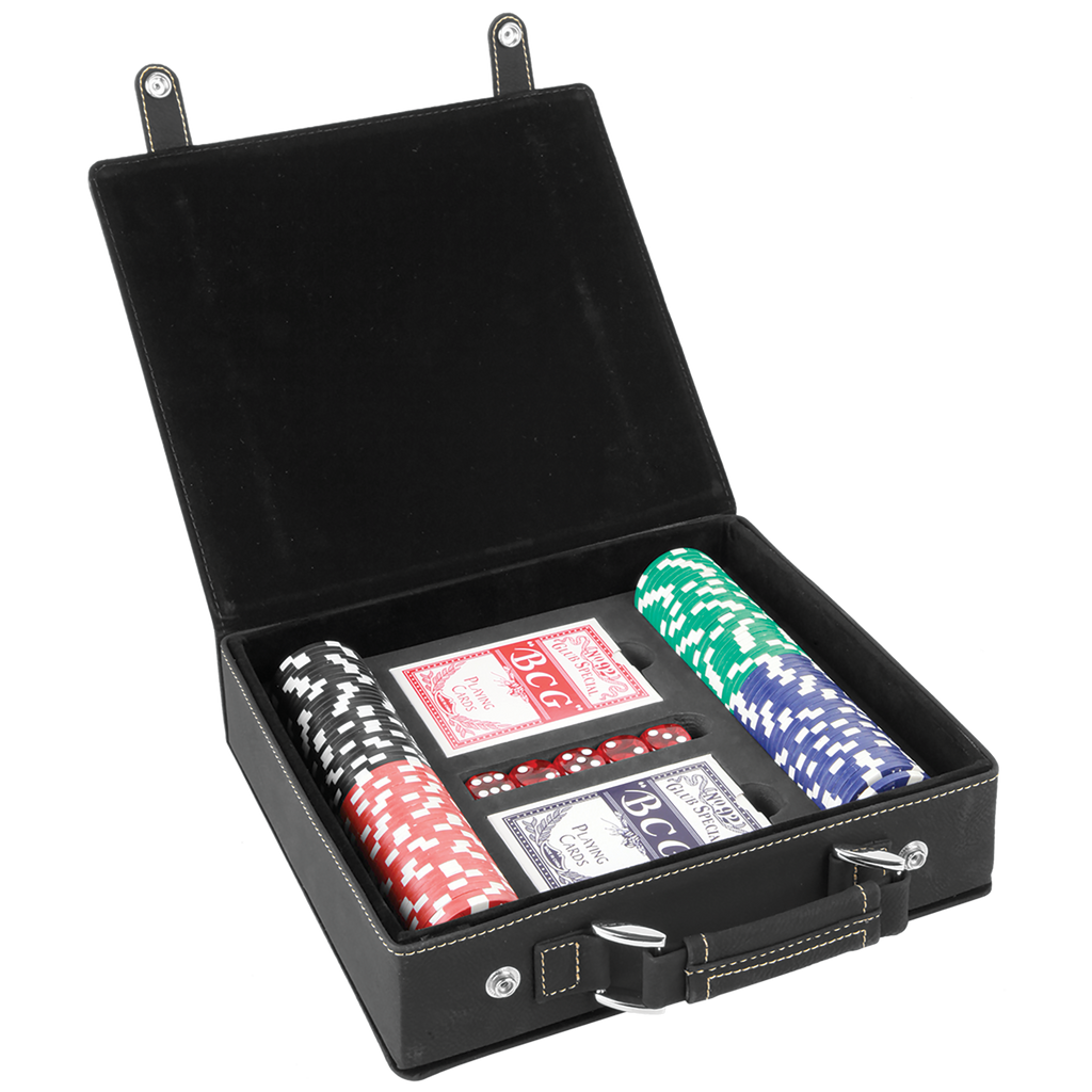 Black & Gold Leatherette 100-Chip Poker Set