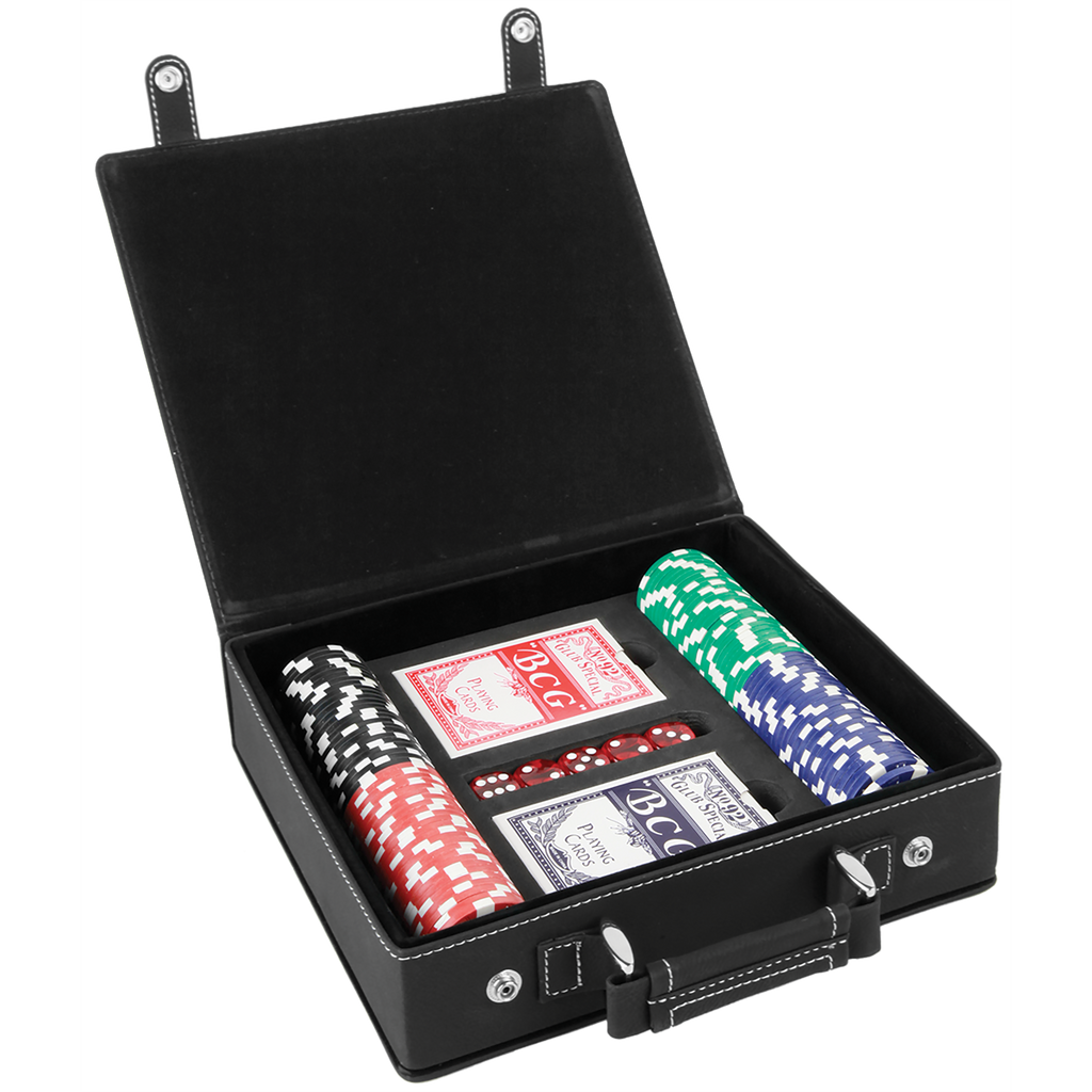 Black & Silver Leatherette 100-Chip Poker Set