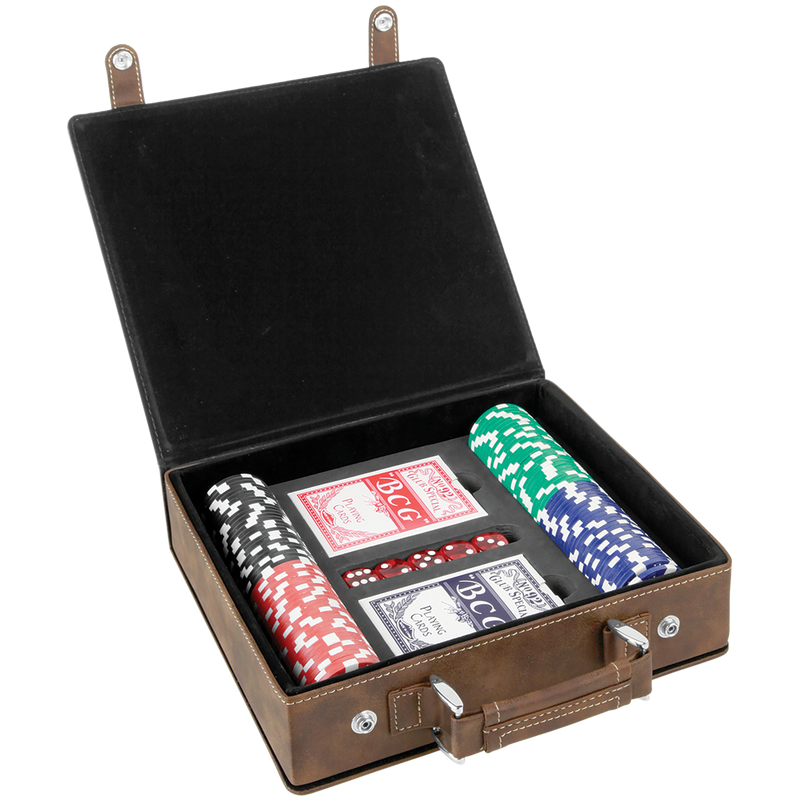 Rustic & Gold Leatherette 100-Chip Poker Set