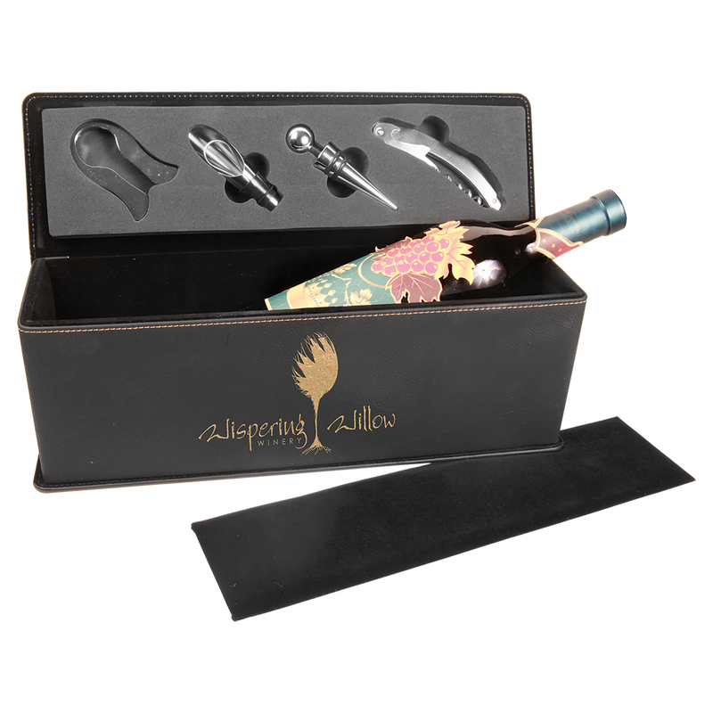 Black & Gold Leatherette Single Wine Box with Tools