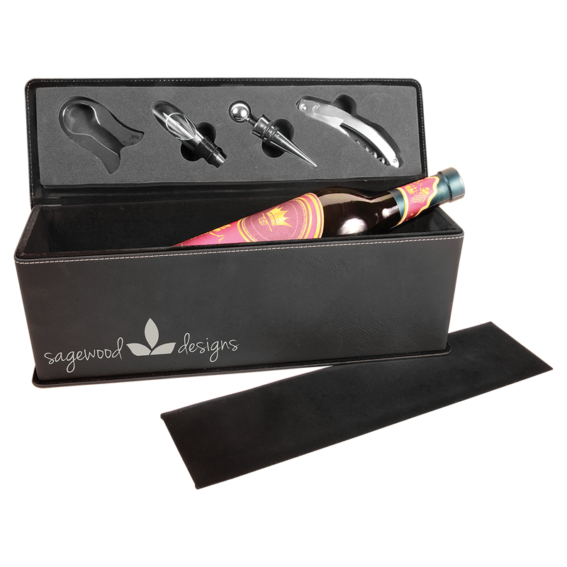 Black & Silver Leatherette Single Wine Box with Tools