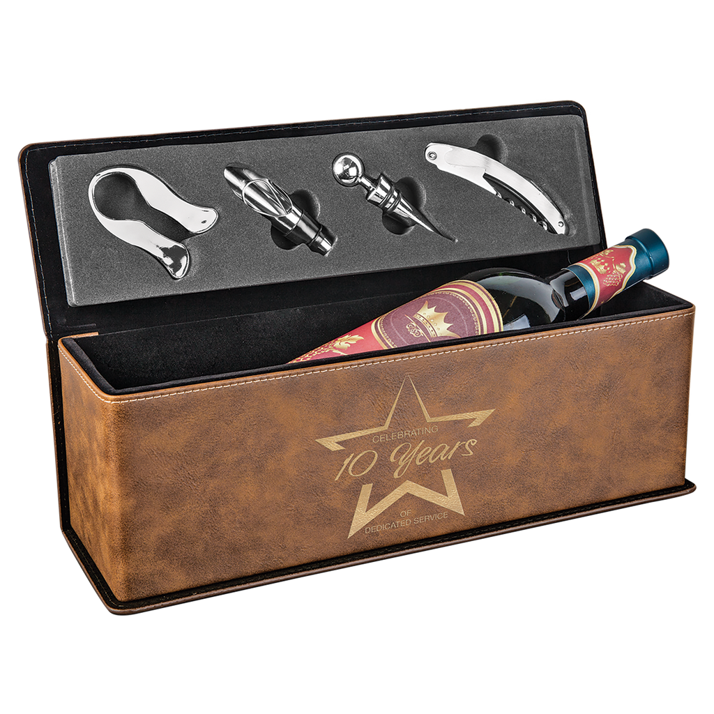Rustic & Gold Leatherette Single Wine Box with Tools