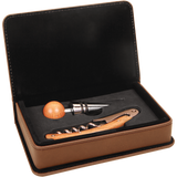 Dark Brown Leatherette 2-Piece Wine Tool Set