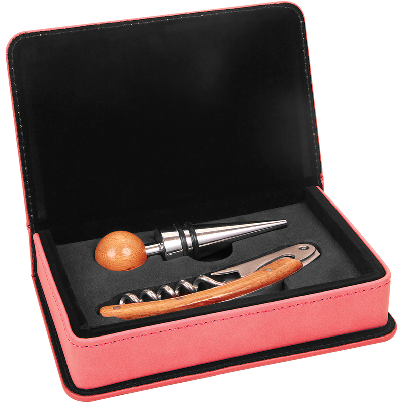 Pink Leatherette 2-Piece Wine Tool Set