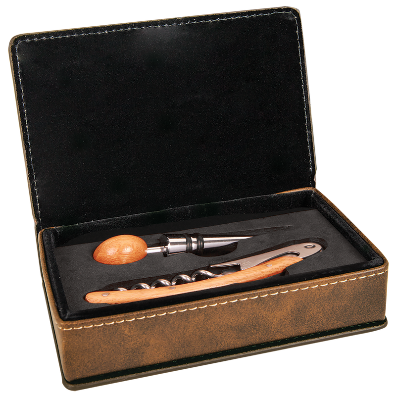 Rustic & Gold Leatherette 2-Piece Wine Tool Set