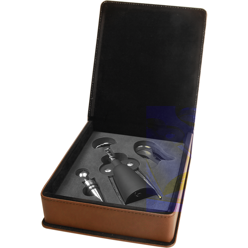 Dark Brown Leatherette 3-Piece Wine Tool Set
