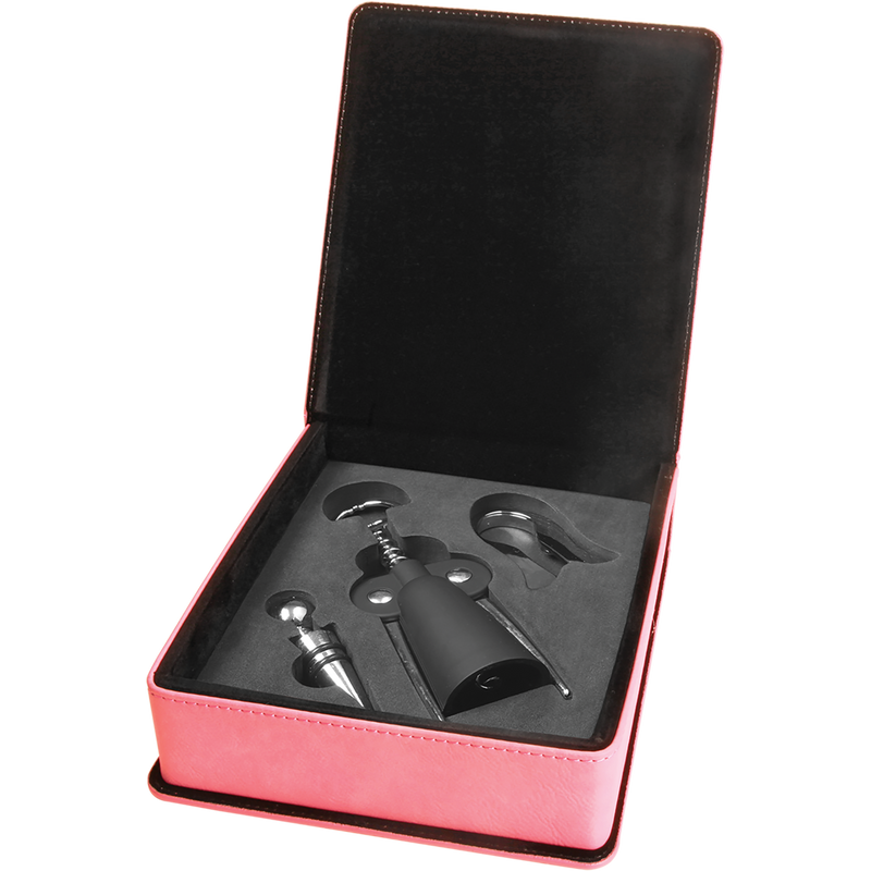 Pink Leatherette 3-Piece Wine Tool Set