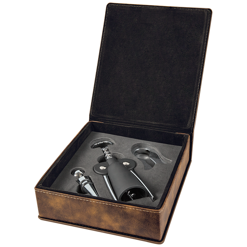 Rustic & Gold Leatherette 3-Piece Wine Tool Set