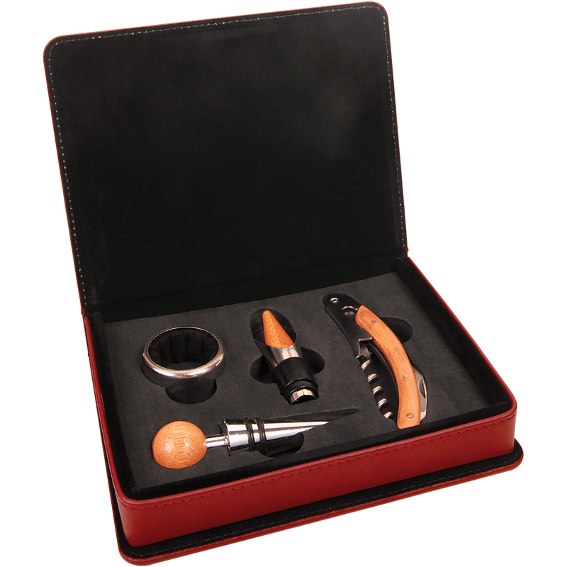 Rose Leatherette 4-Piece Wine Tool Set