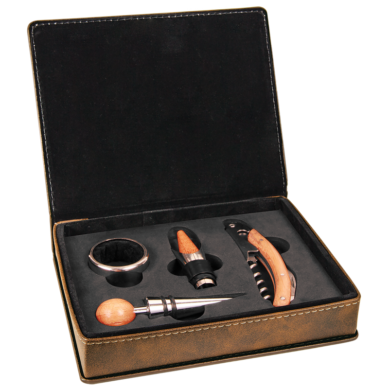Rustic & Gold Leatherette 4-Piece Wine Tool Set
