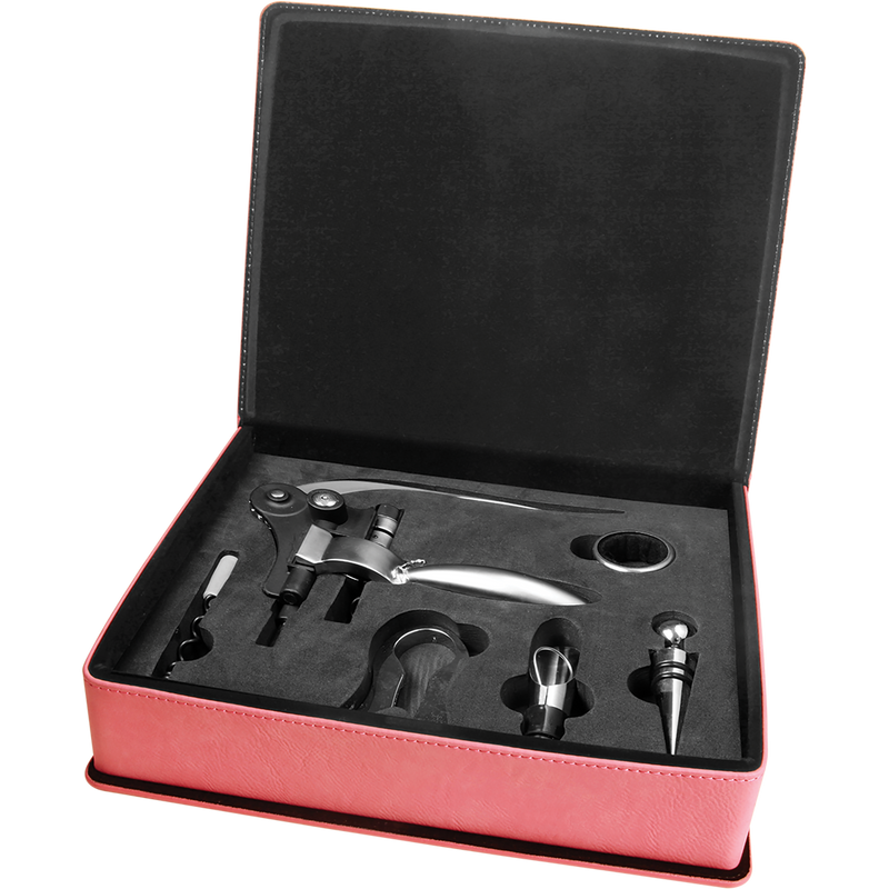 Pink Leatherette 5-Piece Wine Tool Set