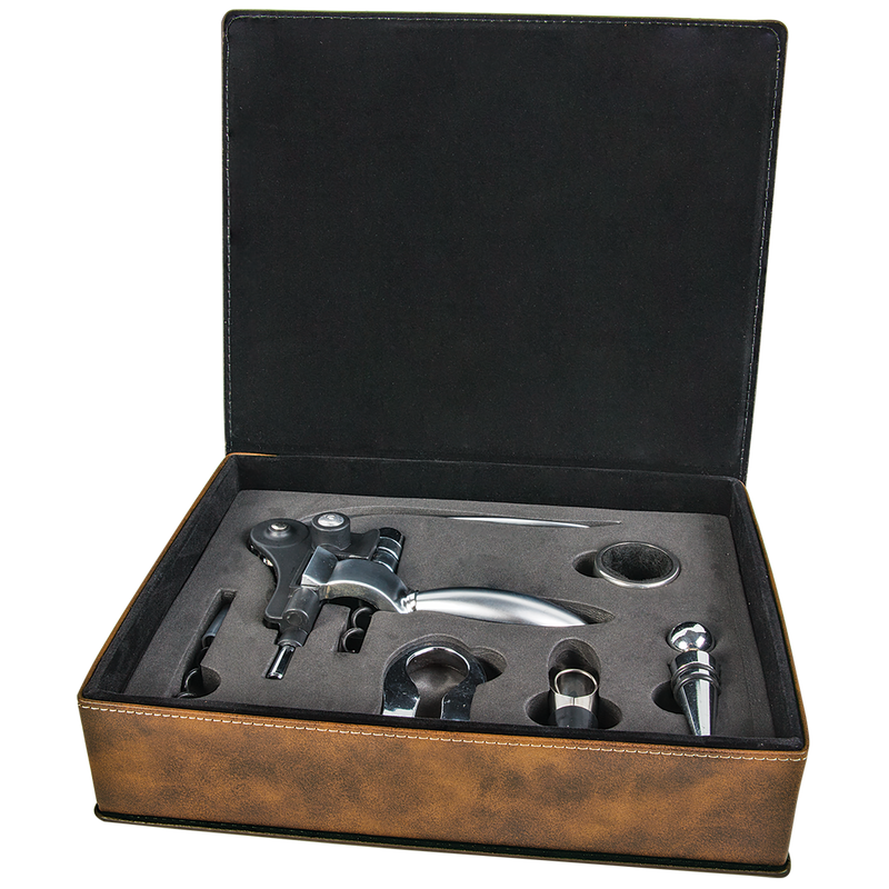 Rustic & Gold Leatherette 5-Piece Wine Tool Set