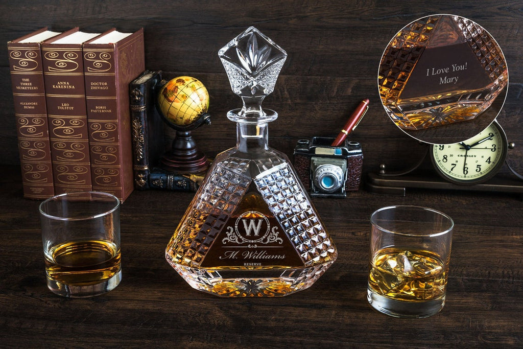 Triangular 2 Side Engraved Whiskey Decanter
