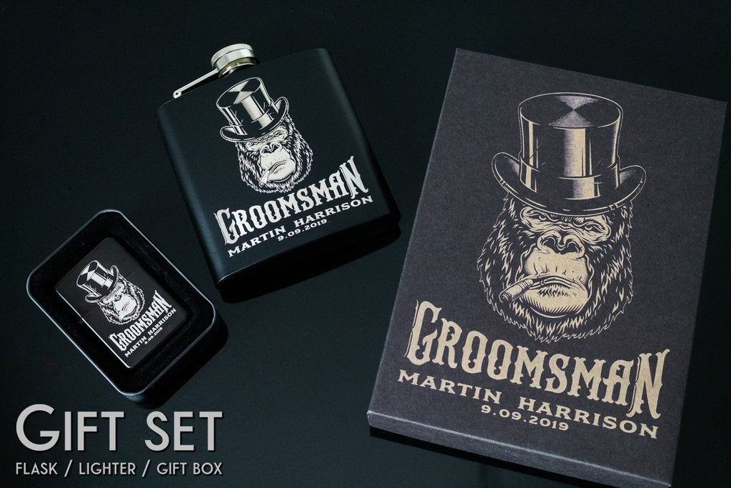 Personalized Set - Flask, Lighter and Gift Box
