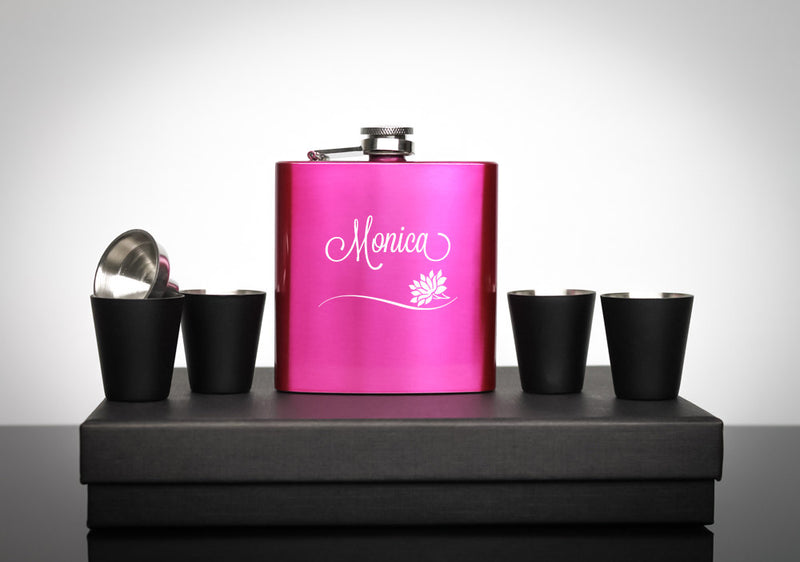 Custom Hot Pink Flask Set